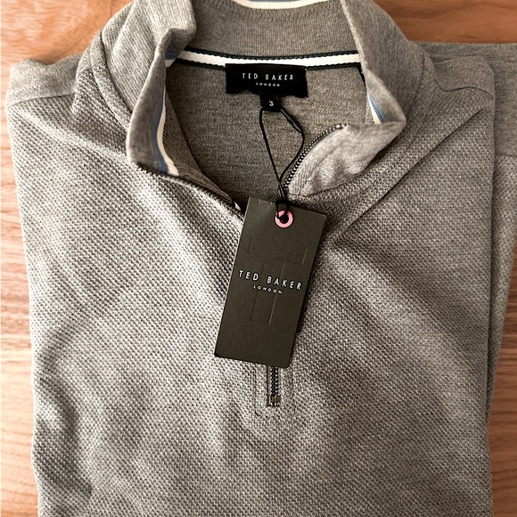 NEW Ted Baker Half Zip Pullover Sweater - Original Pkg Textured Gray Cotton - Picture 2 of 12